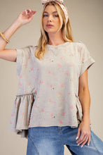 Load image into Gallery viewer, Easel Terry Knit Top with Allover Floral Print in Rock Stone