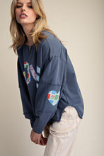Load image into Gallery viewer, Easel Terry Knit LOVE Patched Top in Blueberry
