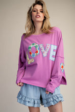 Load image into Gallery viewer, Easel Terry Knit LOVE Patched Top in Orchid Pink