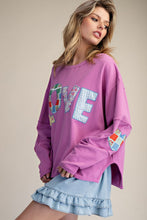 Load image into Gallery viewer, Easel Terry Knit LOVE Patched Top in Orchid Pink