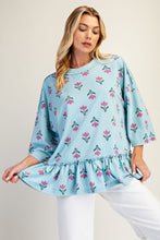 Load image into Gallery viewer, Easel Floral Print Terry Knit Top in Dusty Blue