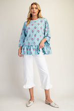 Load image into Gallery viewer, Easel Floral Print Terry Knit Top in Dusty Blue