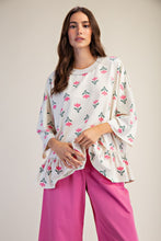 Load image into Gallery viewer, Easel Floral Print Terry Knit Top in Ecru