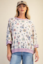 Load image into Gallery viewer, Easel Signature Floral Print Waffle Knit Pullover Top in Lilac Blue
