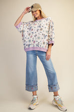 Load image into Gallery viewer, Easel Signature Floral Print Waffle Knit Pullover Top in Lilac Blue