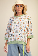 Load image into Gallery viewer, Easel Signature Floral Print Waffle Knit Pullover Top in Sage Rust ON ORDER