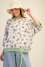 Load image into Gallery viewer, Easel Signature Floral Print Waffle Knit Pullover Top in Sage Rust ON ORDER