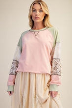 Load image into Gallery viewer, Easel Color Block Top with Mixed Fabric Sleeves in Faded Coral