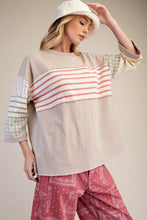 Load image into Gallery viewer, Easel Mixed Print Mineral Washed Boxy Top in Light Mushroom