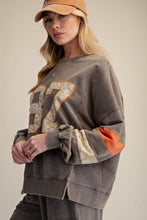 Load image into Gallery viewer, Easel 87 Graphic Patched Terry Knit Top in Ash