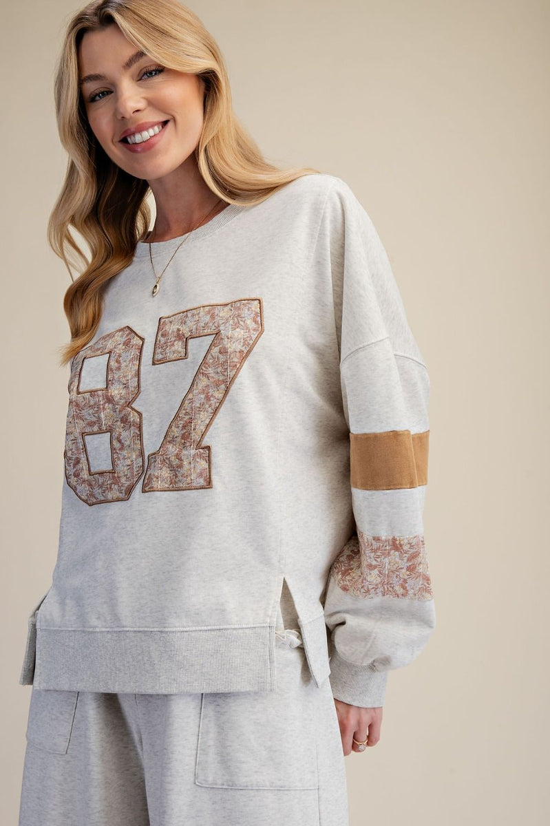 ELLIE ステッチブルゾン　ベージュ　clane ameri Easel 87 Graphic Patched Terry Knit Top in Heather Grey – June Adel