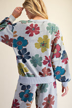 Load image into Gallery viewer, Easel Floral Print Mineral Washed Terry Pullover Top in Heather Grey