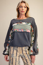 Load image into Gallery viewer, Easel Mix Print Washed Terry Knit Pullover Top in Ash Navy