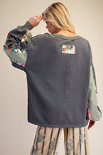 Load image into Gallery viewer, Easel Mix Print Washed Terry Knit Pullover Top in Ash Navy
