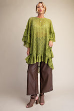 Load image into Gallery viewer, Easel Sheer Brushed Lace Ruffle Bottom Tunic in Matcha