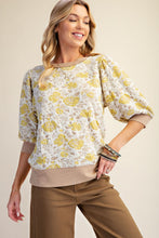 Load image into Gallery viewer, Easel Textured Floral Pattern Washed Top in Mustard Khaki