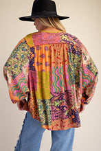 Load image into Gallery viewer, Easel Patchwork Printed Rayon Gauze Woven Top in Coral Rose