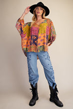 Load image into Gallery viewer, Easel Patchwork Printed Rayon Gauze Woven Top in Coral Rose
