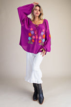 Load image into Gallery viewer, Easel Floral Embroidered Babydoll Top in Orchid