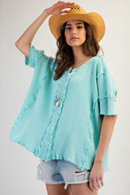 Load image into Gallery viewer, Easel Textured Ribbed Knit Top in Atlantis Green ON ORDER