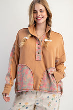 Load image into Gallery viewer, Easel Terry Knit and Floral Knit Pullover Top in Camel