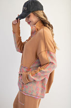 Load image into Gallery viewer, Easel Terry Knit and Floral Knit Pullover Top in Camel