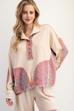 Load image into Gallery viewer, Easel Terry Knit and Floral Knit Pullover Top in Oatmeal
