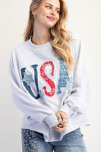 Load image into Gallery viewer, Easel Mineral Washed Terry Knit Top with USA Patches in Heather Grey