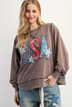 Load image into Gallery viewer, Easel Mineral Washed Terry Knit Top with USA Patches in Mocha