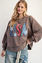 Load image into Gallery viewer, Easel Mineral Washed Terry Knit Top with USA Patches in Mocha