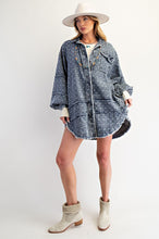 Load image into Gallery viewer, Easel OVERSIZED Textured Floral Embroidery Tunic in Washed Denim