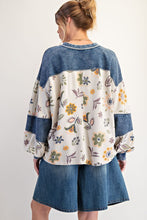Load image into Gallery viewer, Easel Floral Print Mineral Washed Henley Top in Ecru