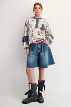 Load image into Gallery viewer, Easel Floral Print Mineral Washed Henley Top in Ecru