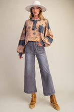 Load image into Gallery viewer, Easel Floral Print Mineral Washed Henley Top in Mocha Mousse ON ORDER