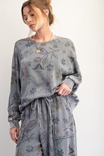 Load image into Gallery viewer, Easel Mineral Washed Terry Knit Floral Print Top in Ash ON ORDER