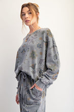 Load image into Gallery viewer, Easel Mineral Washed Terry Knit Floral Print Top in Ash ON ORDER