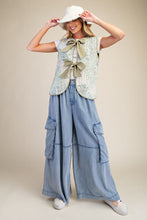 Load image into Gallery viewer, Easel Floral Patchwork Front Bow Tie Vest in Sage