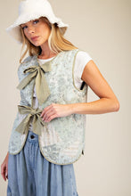 Load image into Gallery viewer, Easel Floral Patchwork Front Bow Tie Vest in Sage
