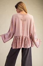 Load image into Gallery viewer, Easel Soft Washed Terry Knit Top with Ruffle Lace Details in Dusty Rose