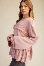 Load image into Gallery viewer, Easel Soft Washed Terry Knit Top with Ruffle Lace Details in Dusty Rose