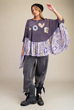 Load image into Gallery viewer, Easel OVERSIZED Solid and Mixed Print LOVE Patched Top in Ash