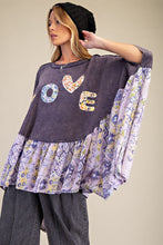 Load image into Gallery viewer, Easel OVERSIZED Solid and Mixed Print LOVE Patched Top in Ash