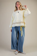 Load image into Gallery viewer, Easel Cotton Top with Mixed Lace Ruffle Hem in Butter Yellow