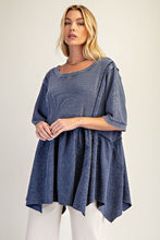 Load image into Gallery viewer, Easel Waffle Knit and Floral Textured Babydoll Top in Blueberry