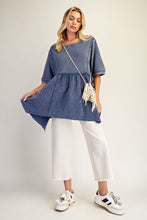Load image into Gallery viewer, Easel Waffle Knit and Floral Textured Babydoll Top in Blueberry