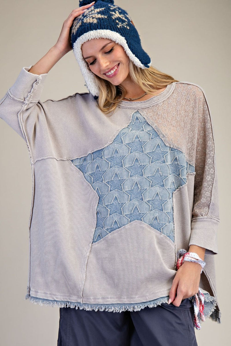 abeundmor eyelet waffle tops アベンモア Easel Star patched Waffle Knit Top in Light Ash – June Adel