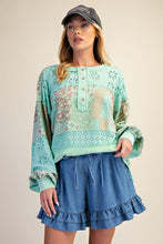 Load image into Gallery viewer, Easel Mixed Print Patchwork Top in Atlantis Green