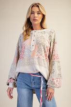 Load image into Gallery viewer, Easel Mixed Print Patchwork Top in Light Khaki