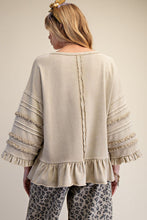 Load image into Gallery viewer, Easel Mineral Washed Terry Knit Ruffle Detailed Top in Latte