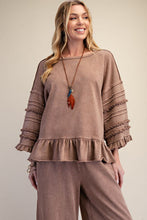 Load image into Gallery viewer, Easel Mineral Washed Terry Knit Ruffle Detailed Top in Mocha